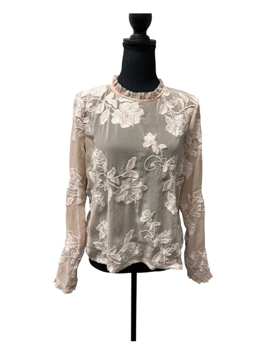 Endless Rose Tops - Endless Rose Cream Sheer Floral Embroidered Blouse Romantic Chic Large